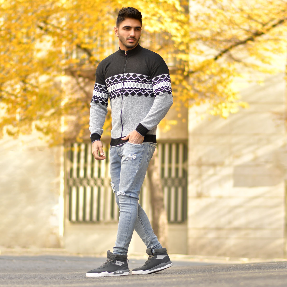 سوئيشرت بافت مشكي   طوسي مردانه مدل Ezad