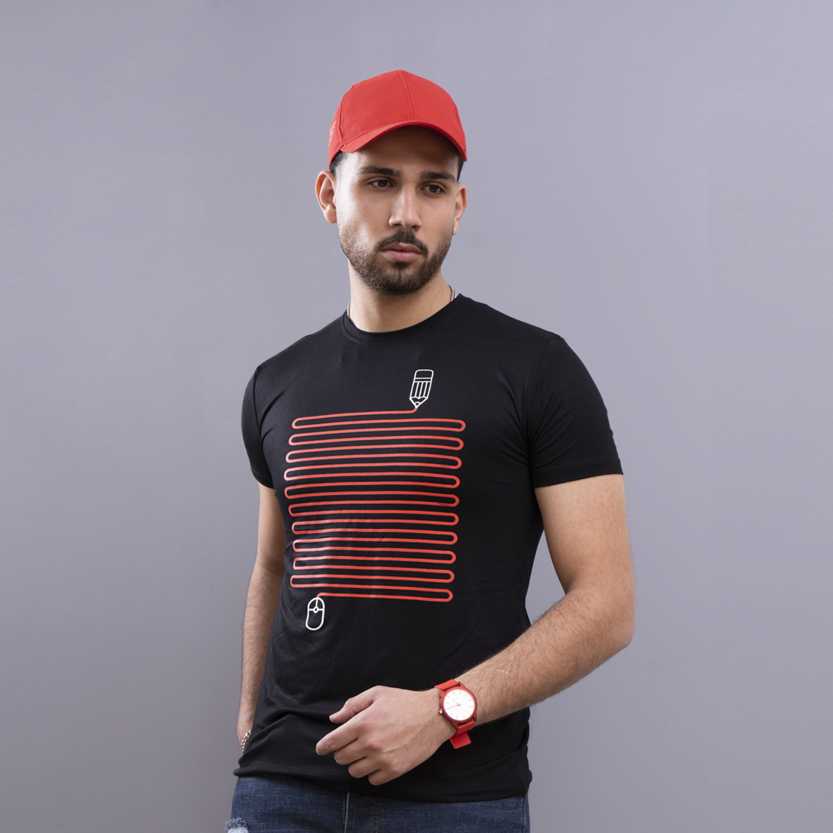 تيشرت مردانه طرح مداد (مشكي)