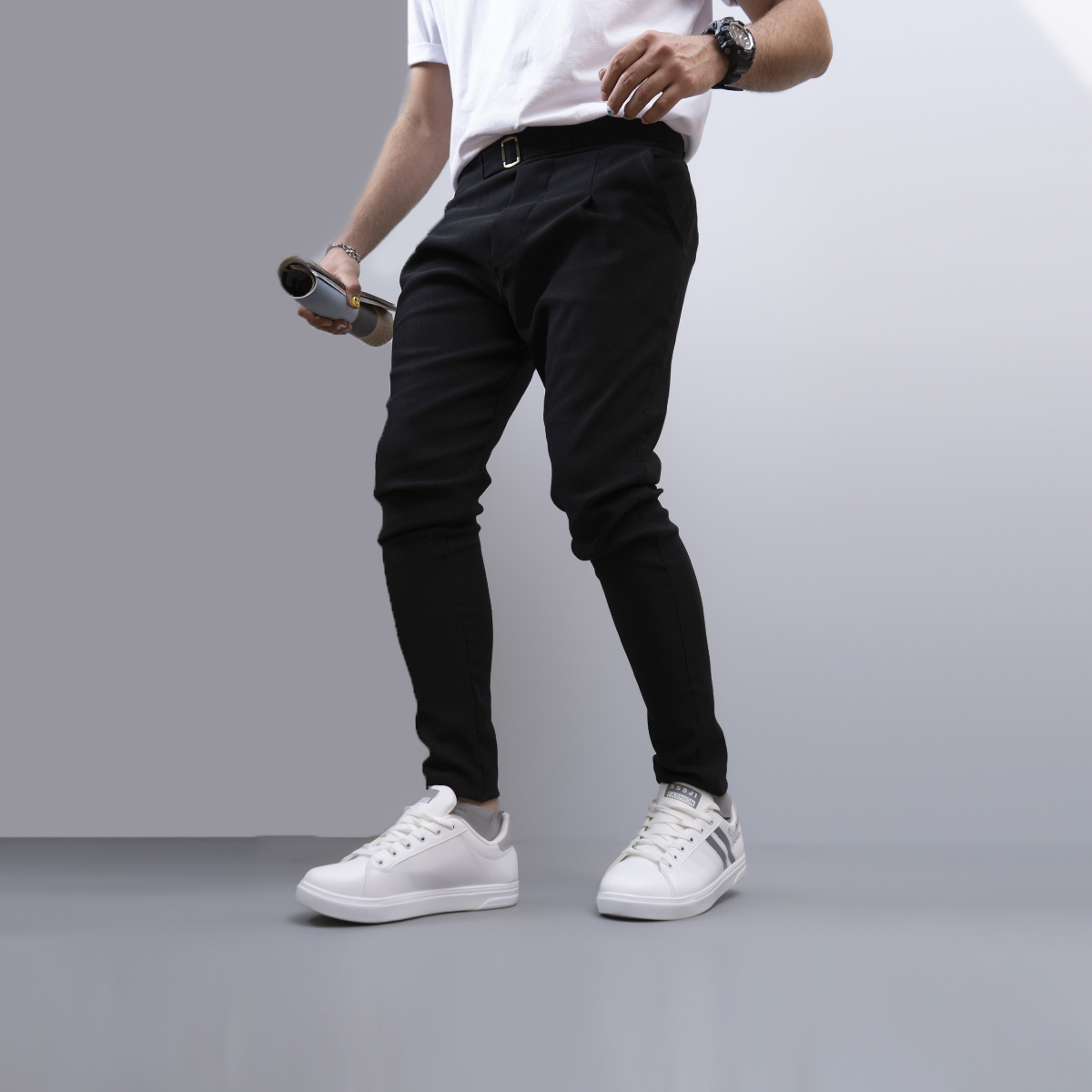 شلوار اسلش سگک دار مردانه مشکی مدلPartiv