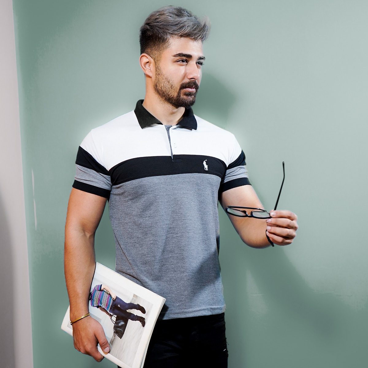 تیشرت مردانه رنگ طوسی سفید مدل chian