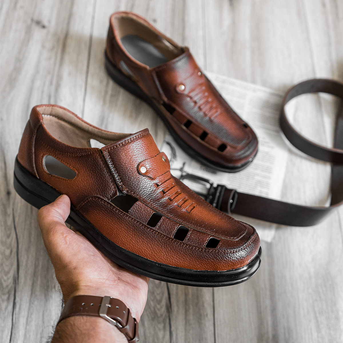 کفش تابستانه قهوه ای مردانه مدل Ropert