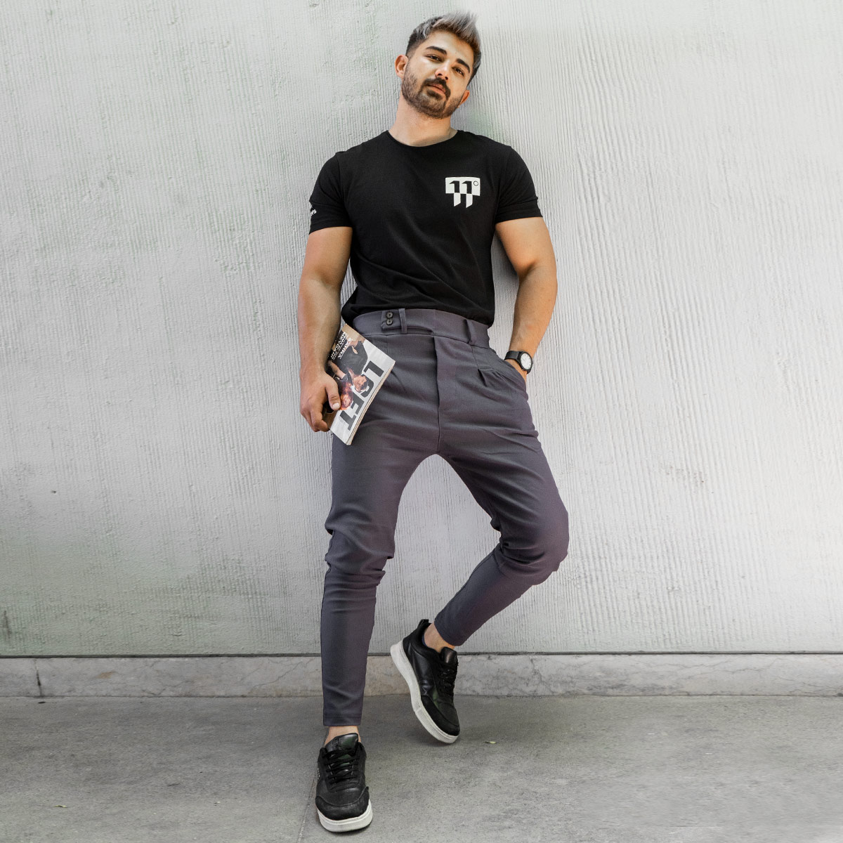 شلوار اسلش کمربندی خاکستری مردانه مدل Legans