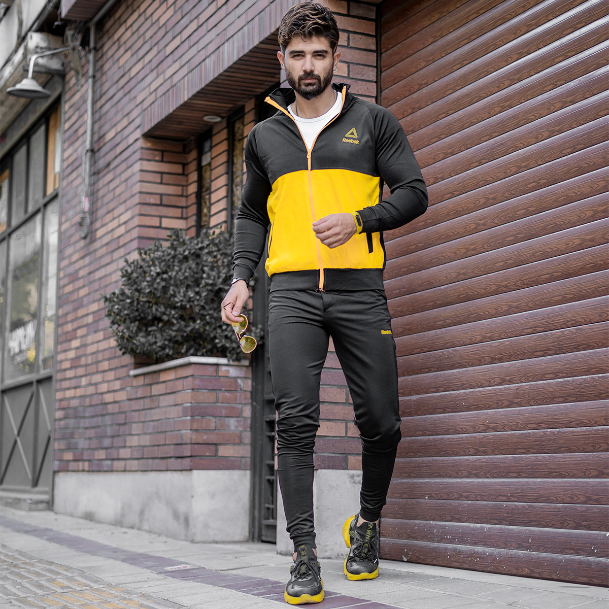 ست سوئیشرت شلوار Reebokمردانه مشکی زرد مدل Anil