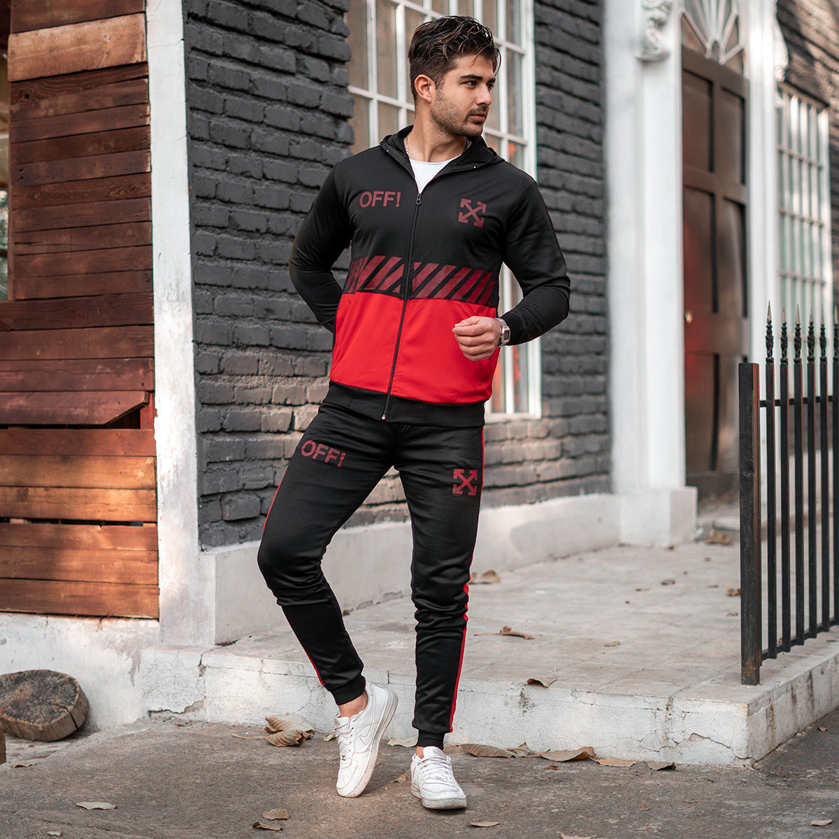 ست سوییشرت شلوار Off-Whiteمردانه مشکی قرمزمدلlako