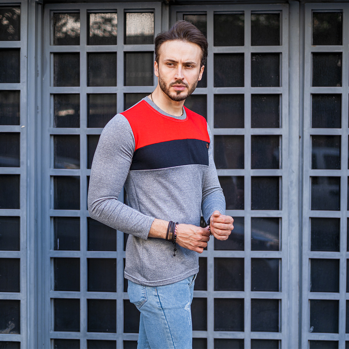 تیشرت پاییزه دوتیکه قرمز مشکی مدل farhod