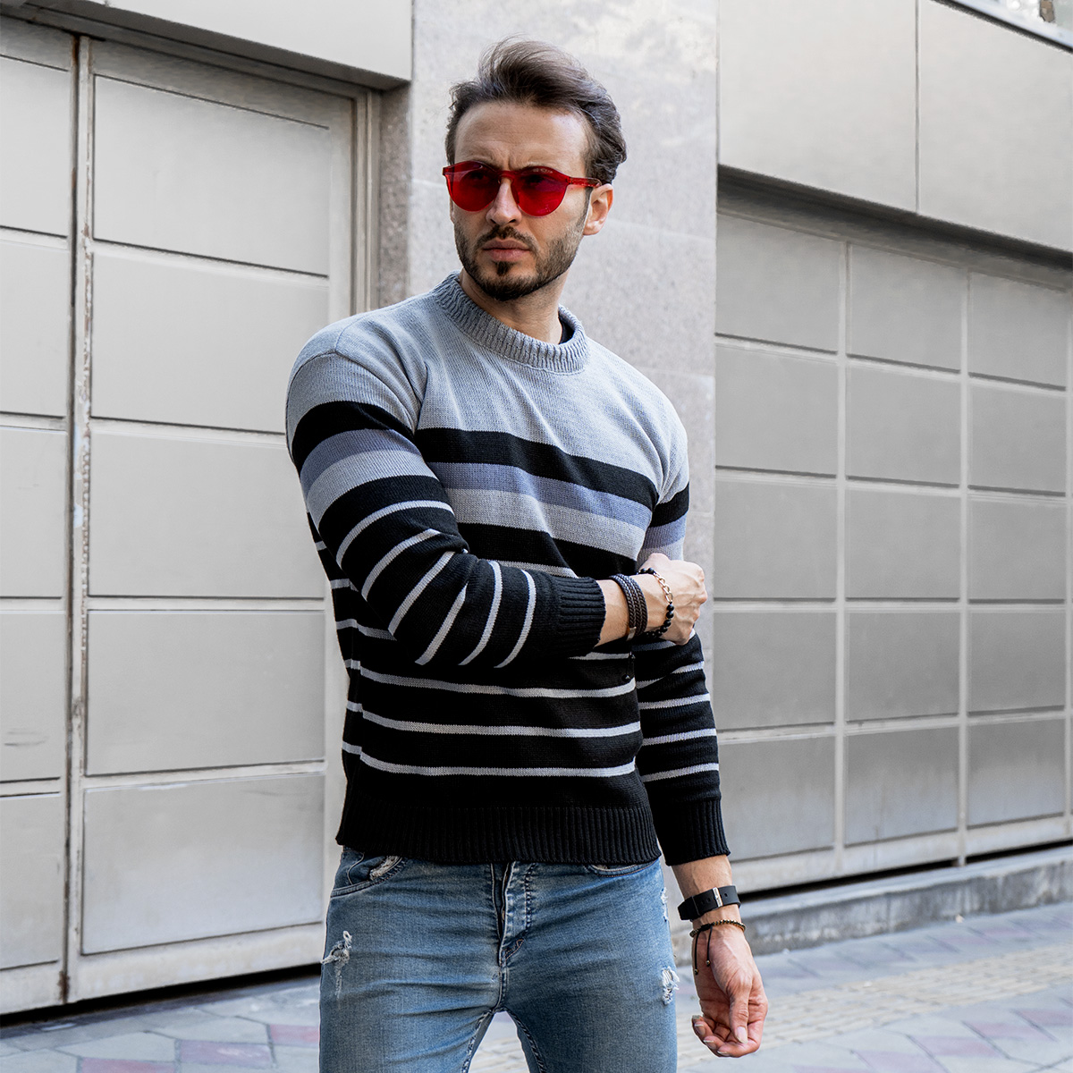 پلیور بافت مشکی طوسی مدلpoyan