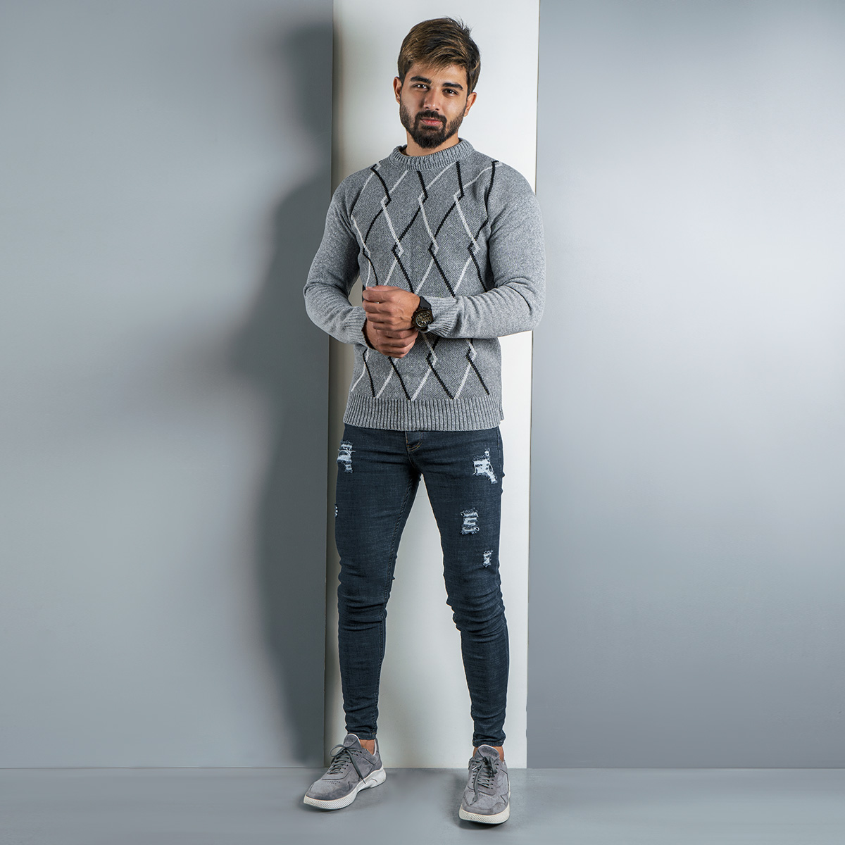 پلیور مردانه (T) طوسی مدل Fartash