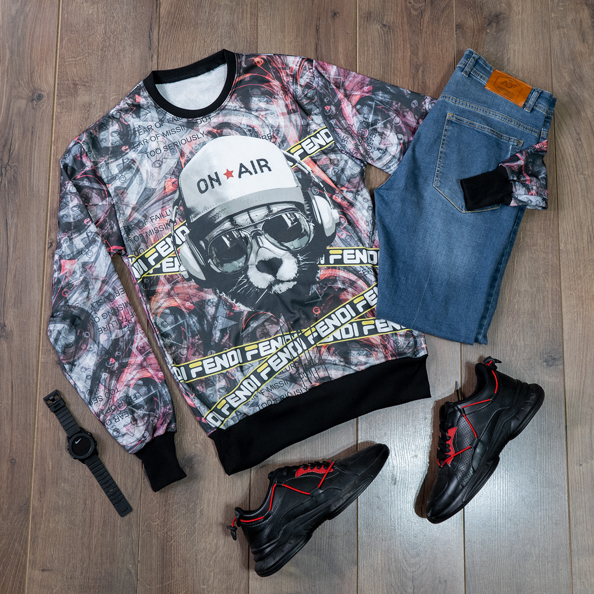 تکپوش مردانه یقه گردمدل گربه