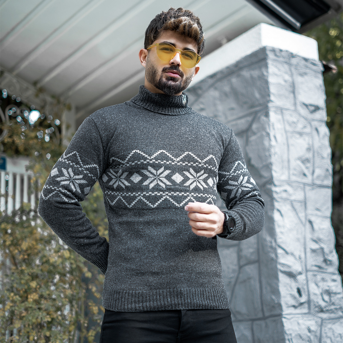 یقه اسکی مردانه ذغالی مدل Arja