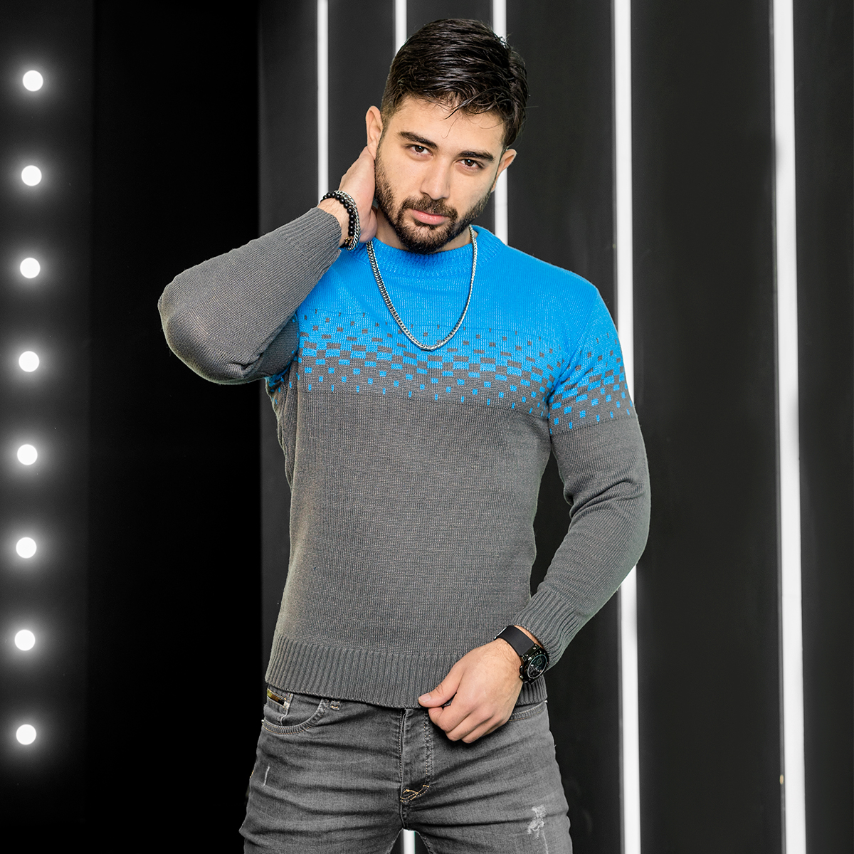 پلیور مشکی آبی مردانه مدلShatel