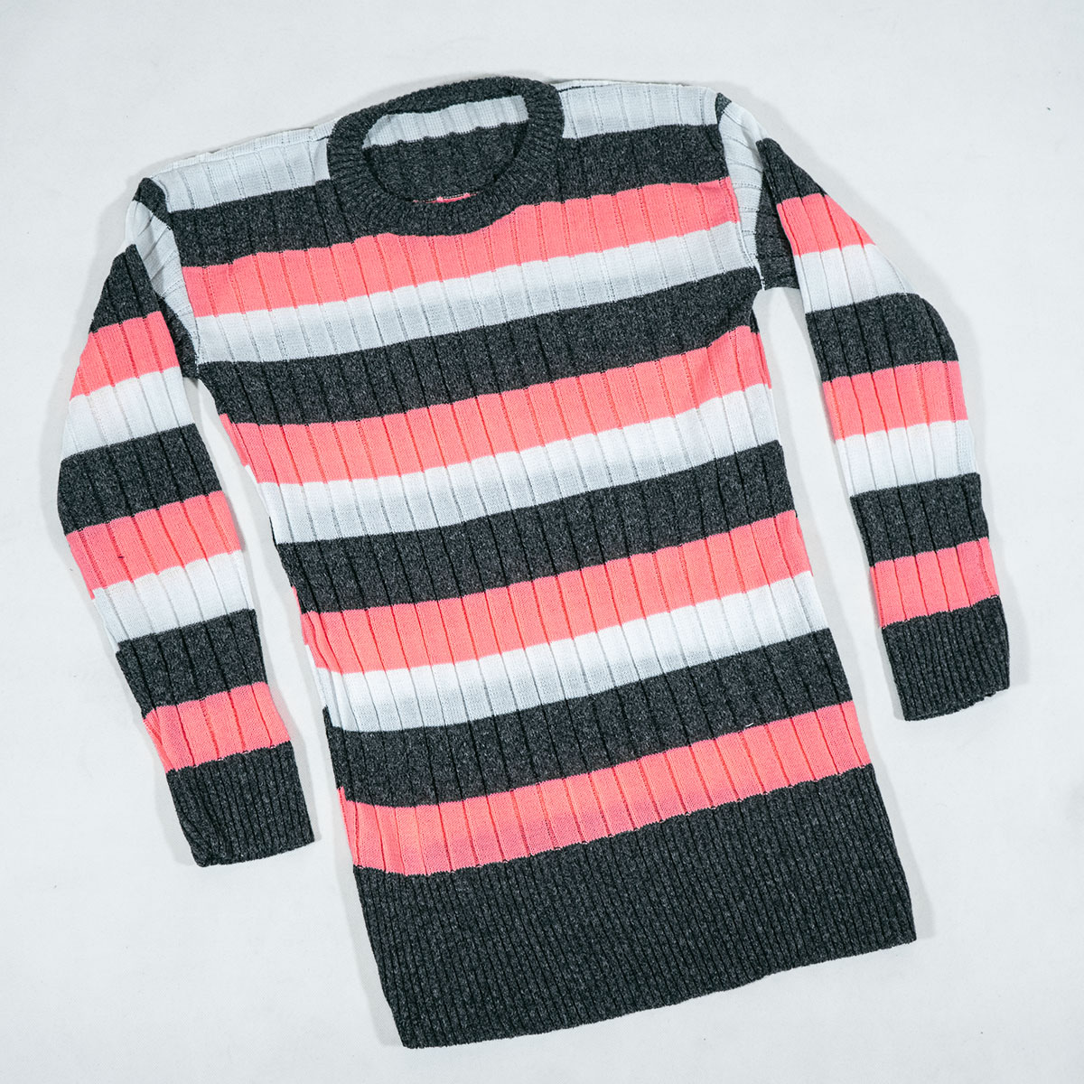 تونیک بافت زنانه راه راه مشکی صورتی مدل kareno