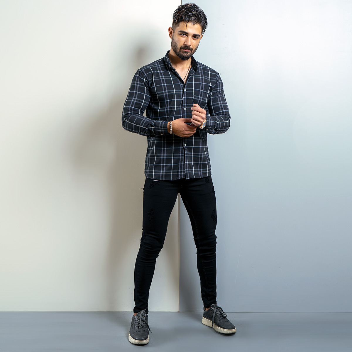 پیراهن راه راه مردانه(T) مشکی مدل arshia