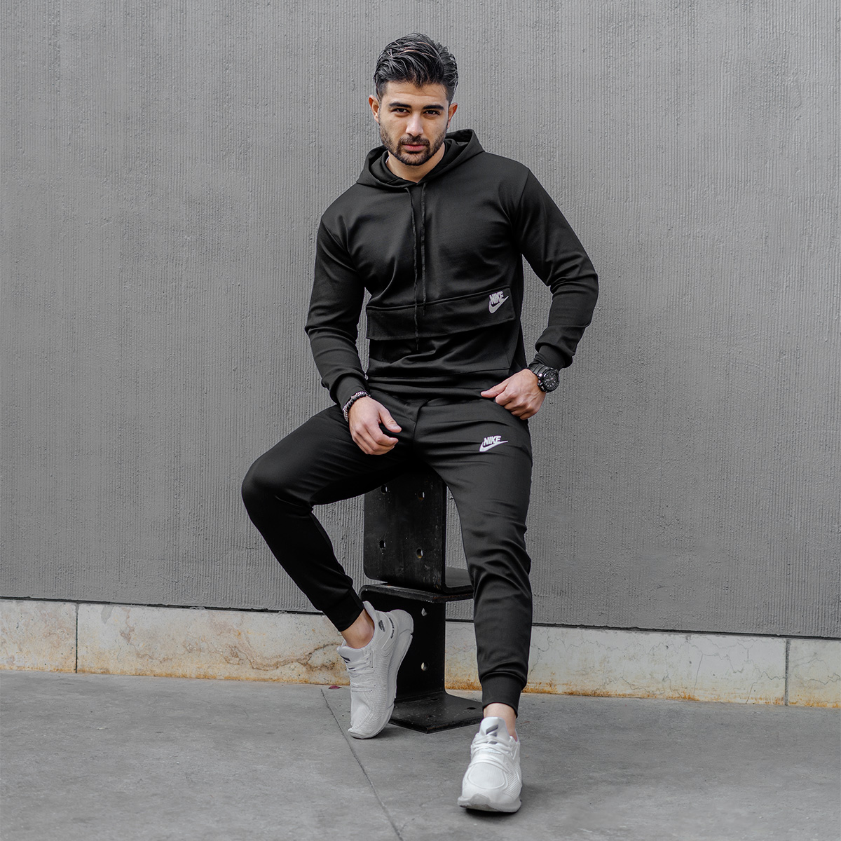 ست هودی شلوار جیب پاکتی نایک مشکی مردانه مدلNIVANO