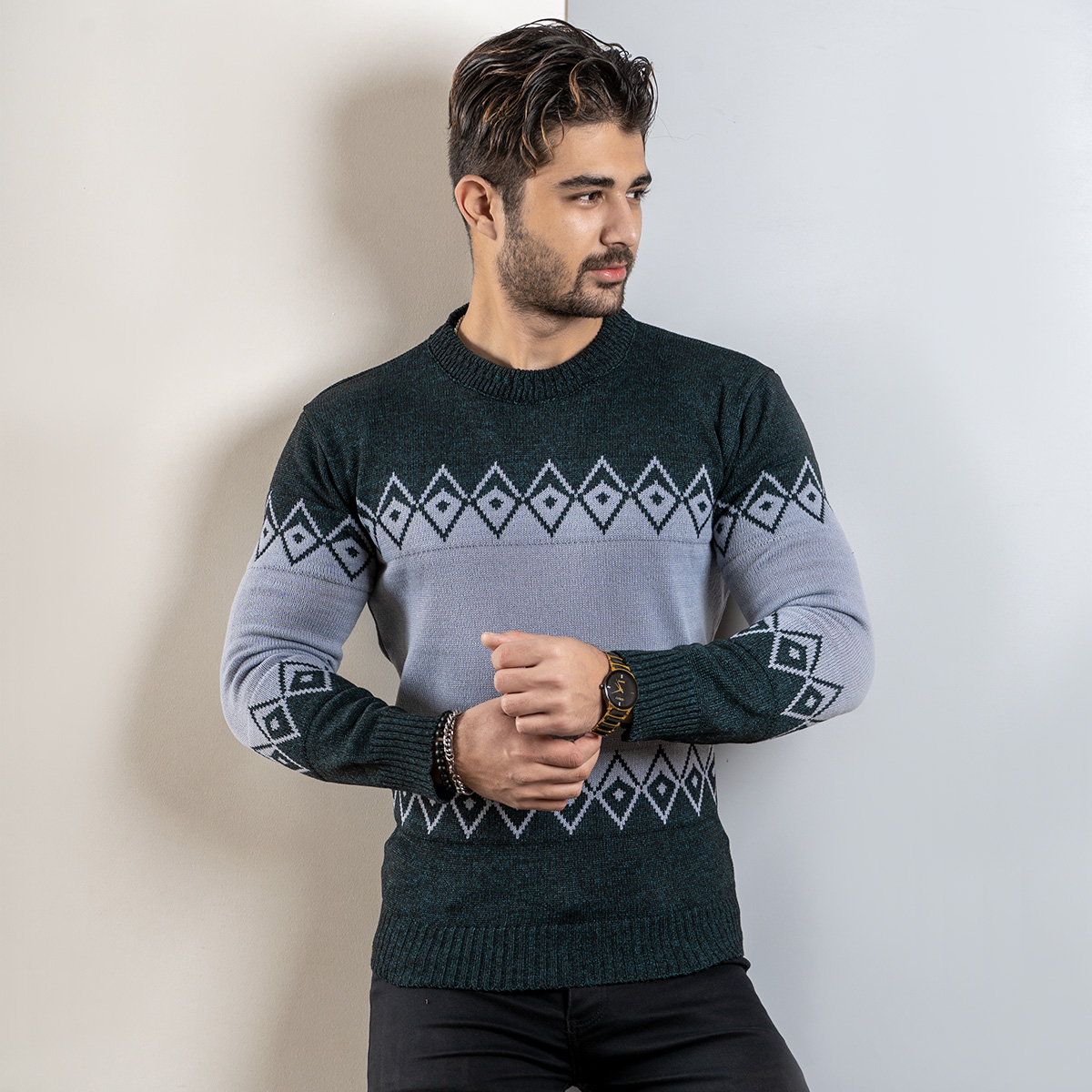 پلیور مردانه سبزطوسی(T) مدل roter