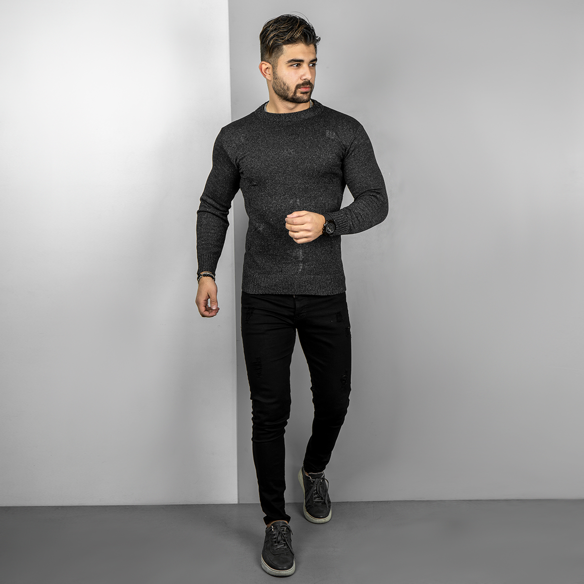 پلیور زاپ دار ذغالی مردانه مدلDeta