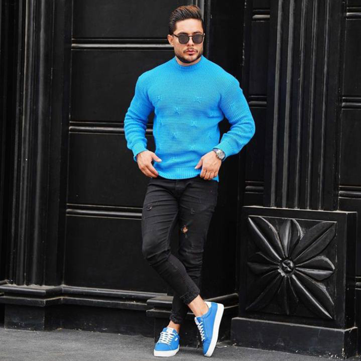 پلیور زاپ دار آبی مردانه مدلDeta