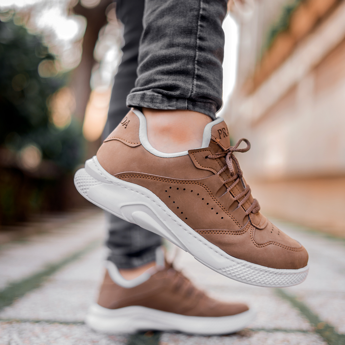 کفش تخت مردانه قهوه ای مدل Prada