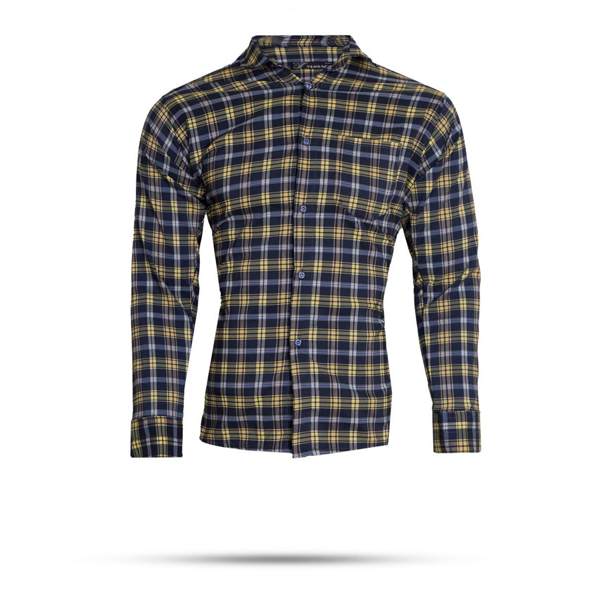 پیراهن چهارخانه زرد سرمه ای مردانه مدلDivan