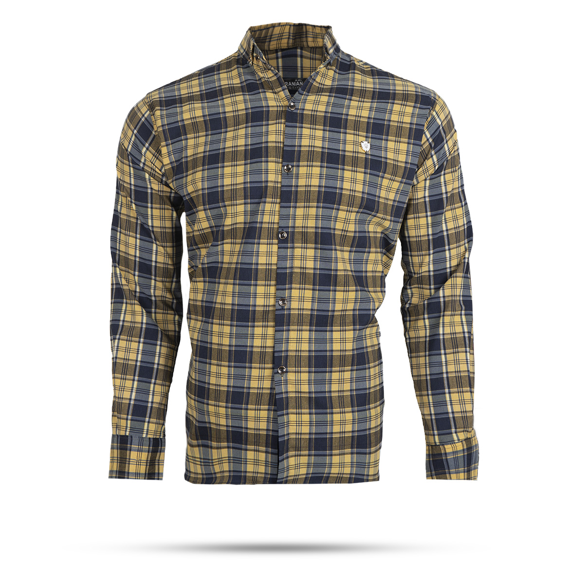 پیراهن چهارخونه سرمه ای زرد مردانه مدل katin