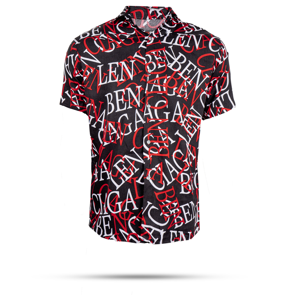 پیراهن هاوایی مردانه مشکی قرمز مدل ABC