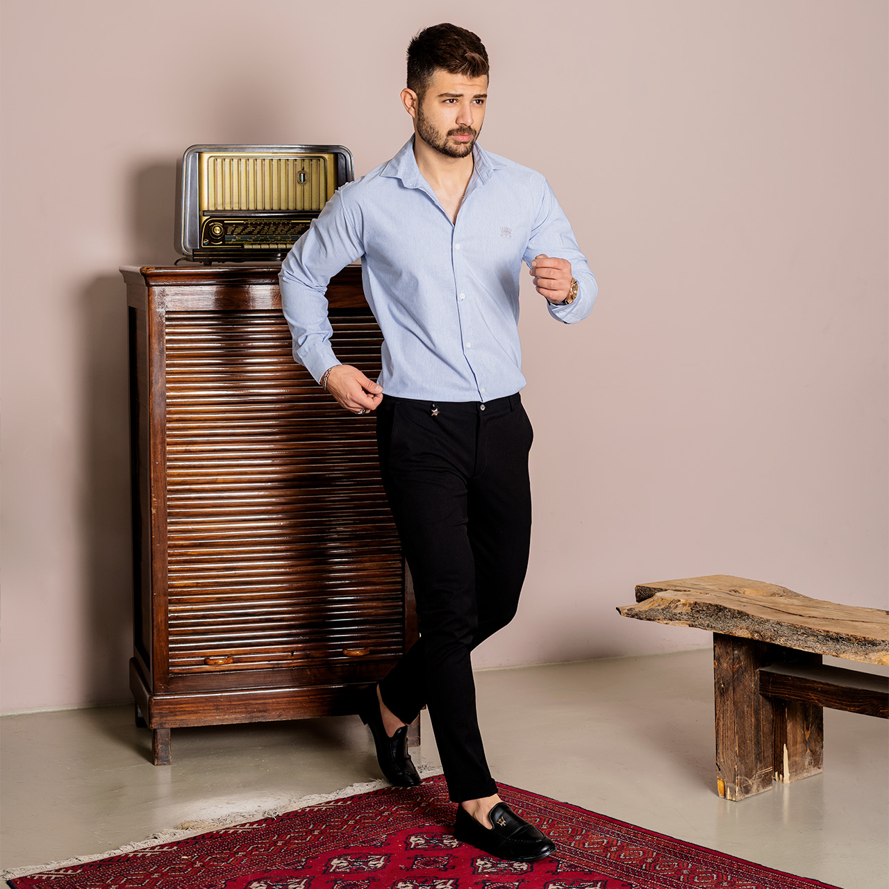 پیراهن مردانه آبی روشن مدل pelin