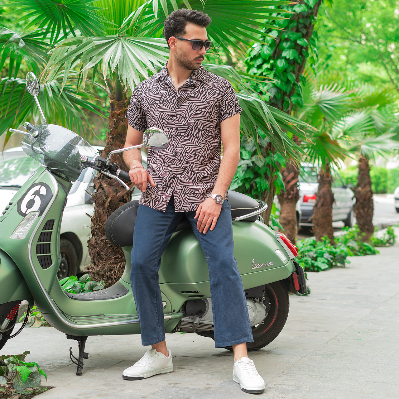 پیراهن مردانه نسکافه ای طرح لوزی مدل 60