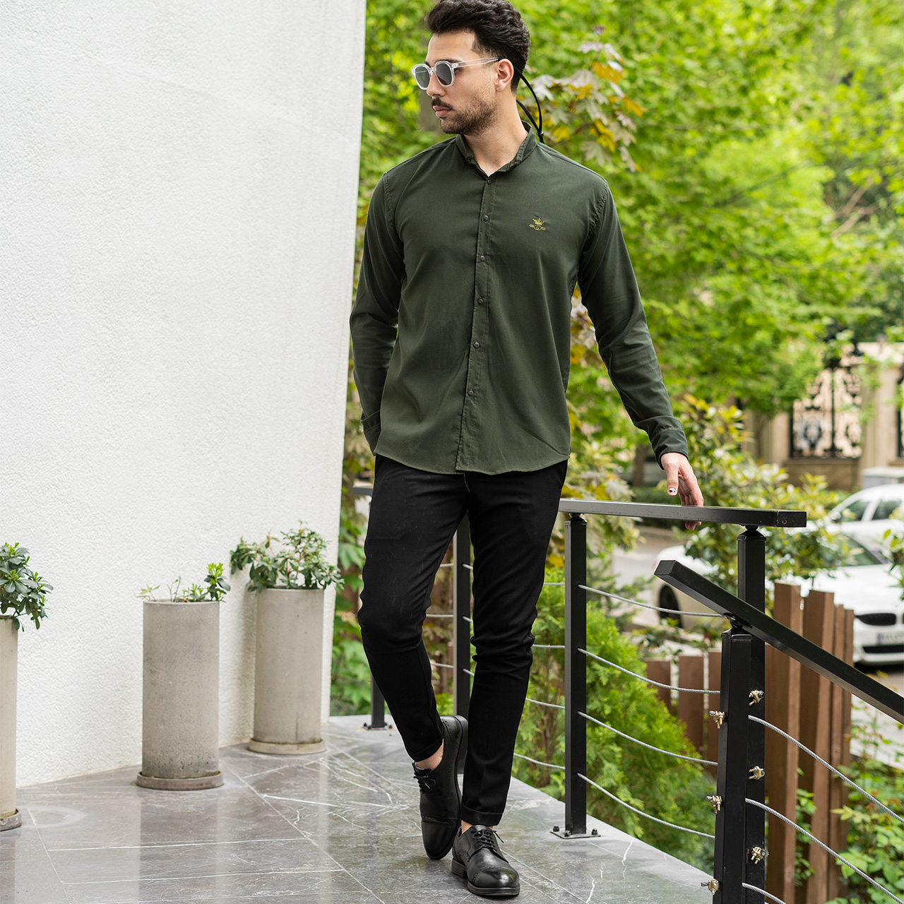 پیراهن مردانه زیتونی مدل Yazdan