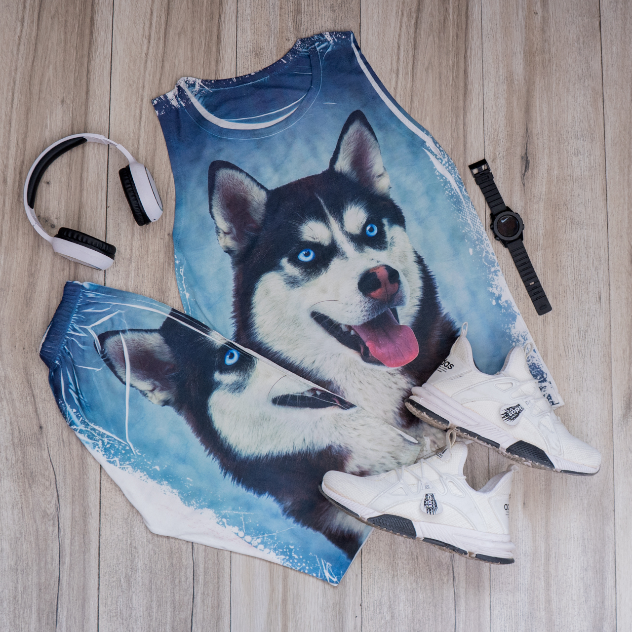 ست رکابی شلوارک آبی مردانه مدل Husky