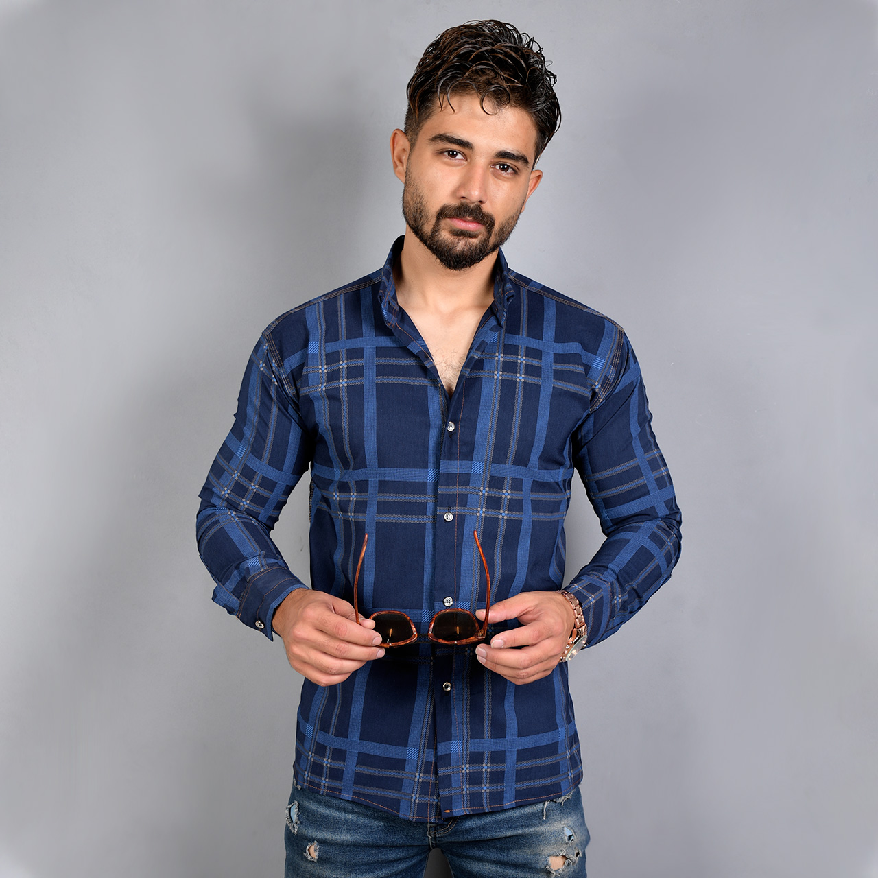 پیراهن مردانه (T)سرمه ای چهارخونه sivan