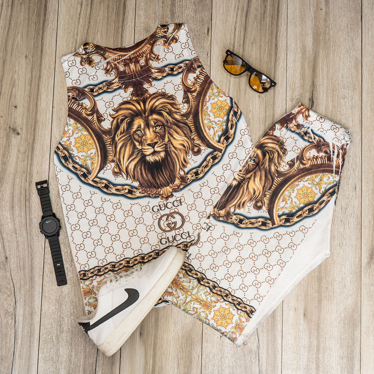 ست رکابی شلوارک گوچی طرح شیر مردانه مدل N122