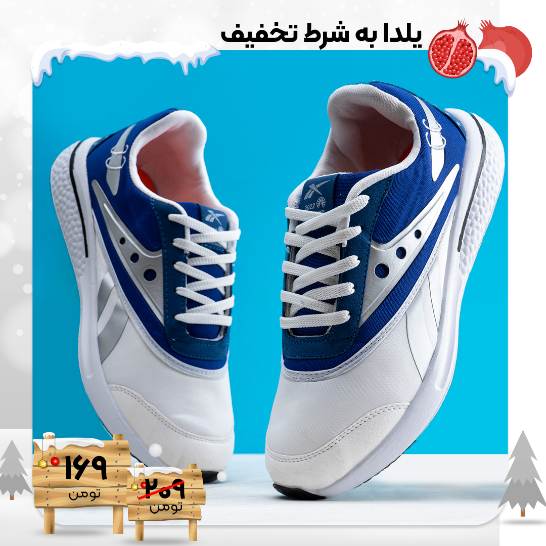 کفش ورزشی ریبوک سفید آبی مردانه مدل 25CC