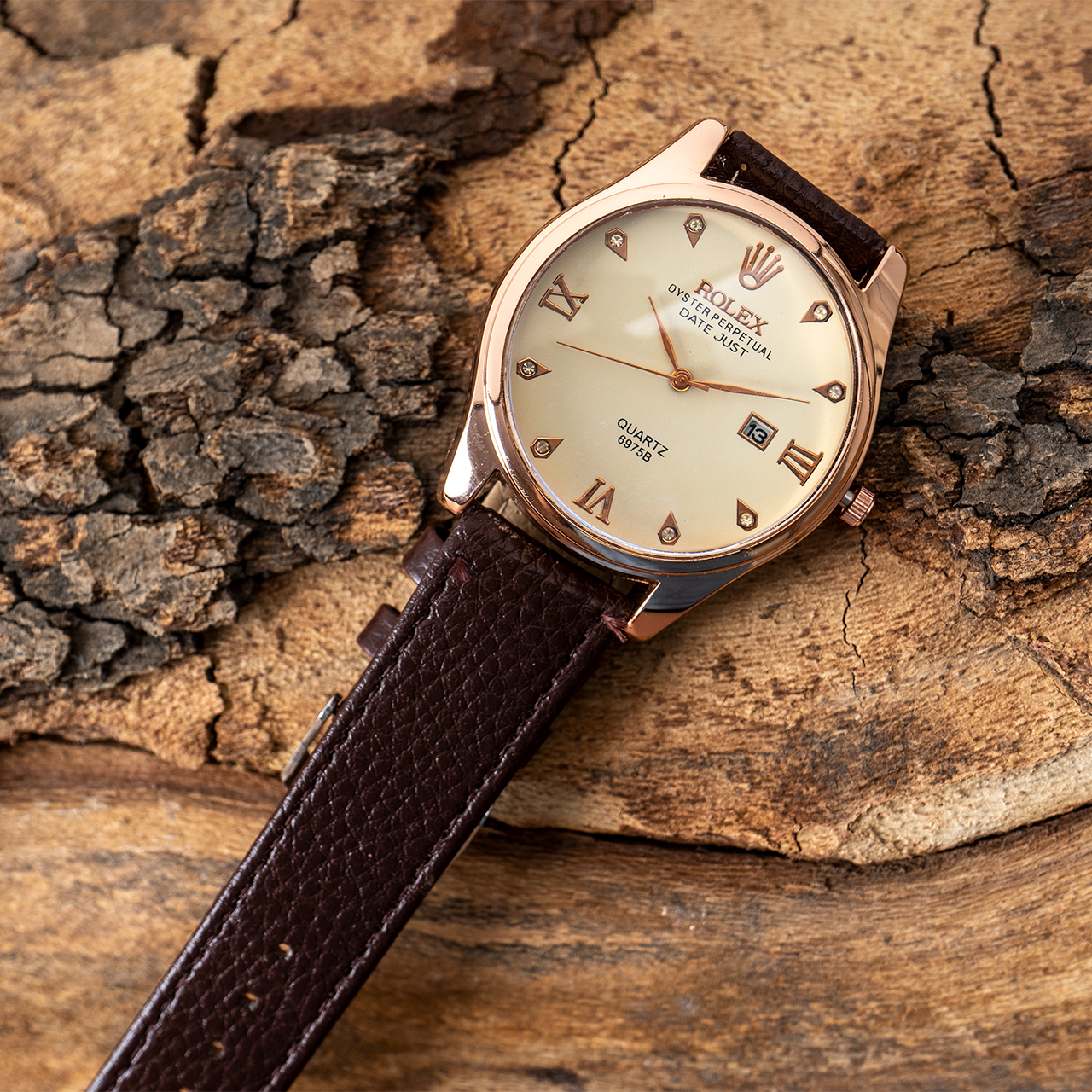 ساعت طرح رولکس قهوه ای مدل RX90