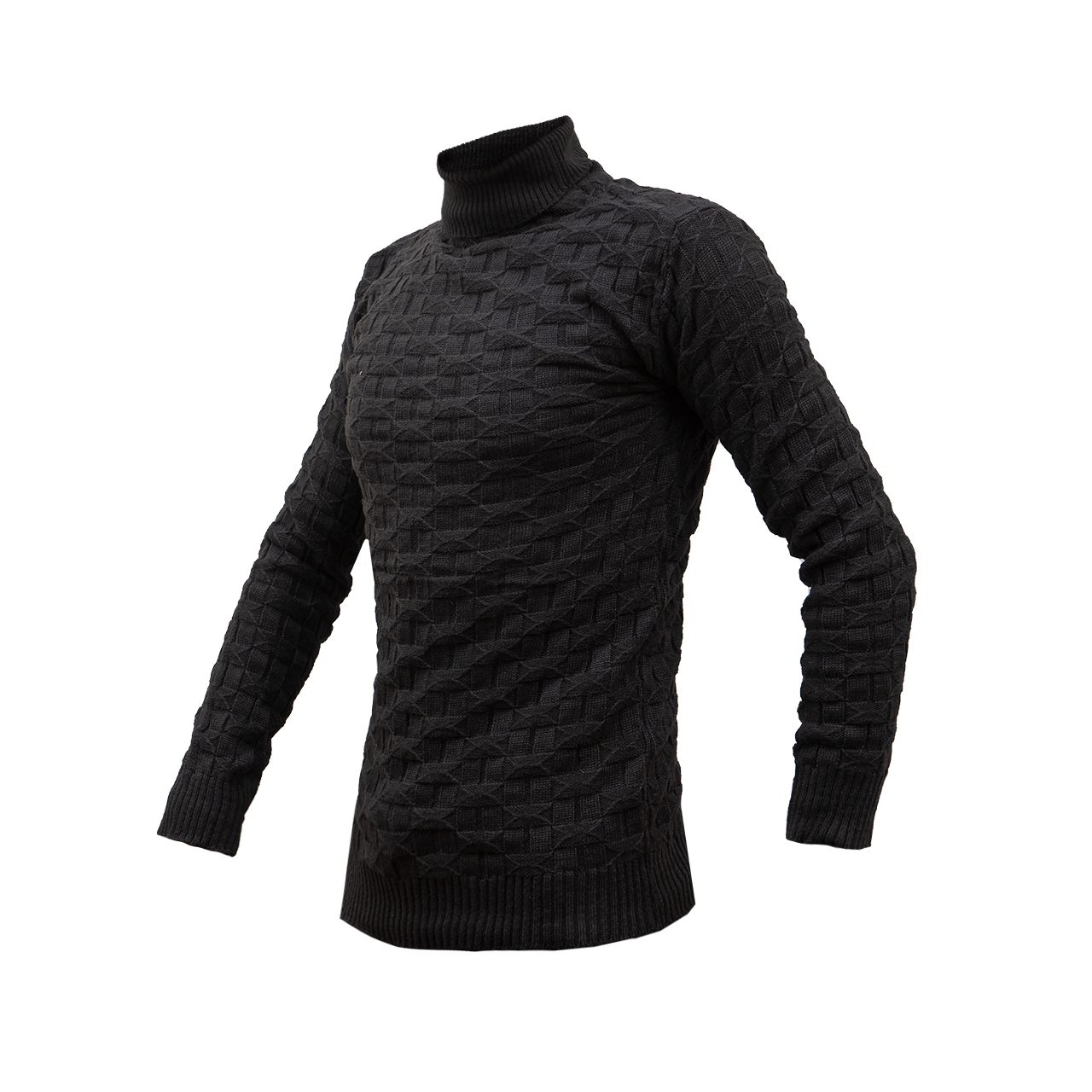 پلیور یقه اسکی مشکی طرح لوزی مردانه مدلG10