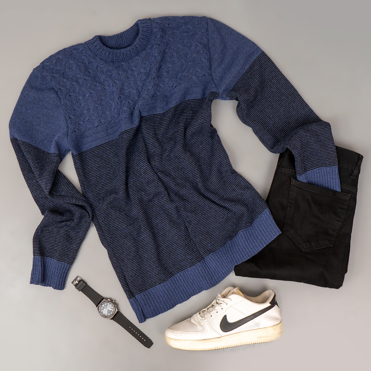 پلیور مردانه راه راه سرمه ای مدل navid