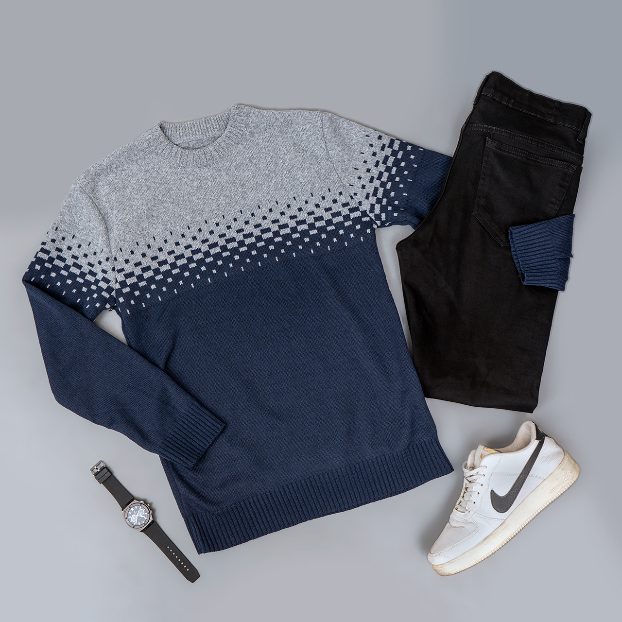 پلیور مردانه دو رنگ سرمه ای طوسی مدلShatel