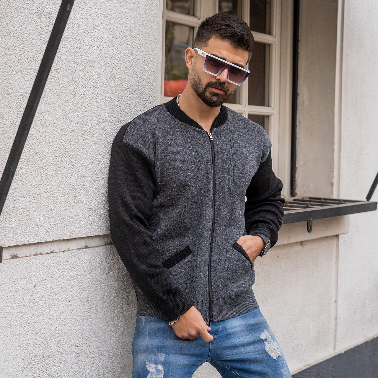 سوییشرت مردانه طوسی تیره مدل salar