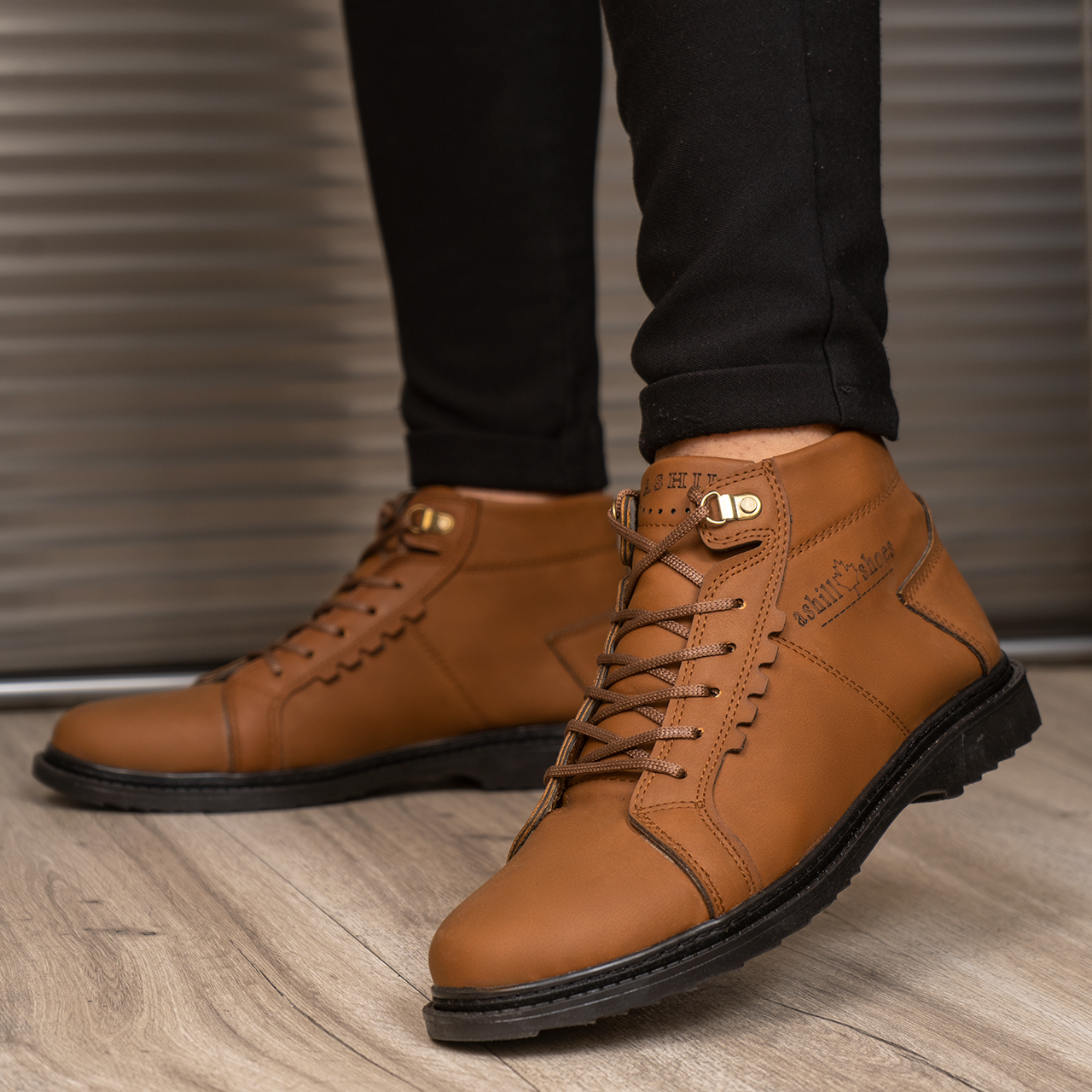 نیم بوت مردانه نسکافه ای مدل Ashil