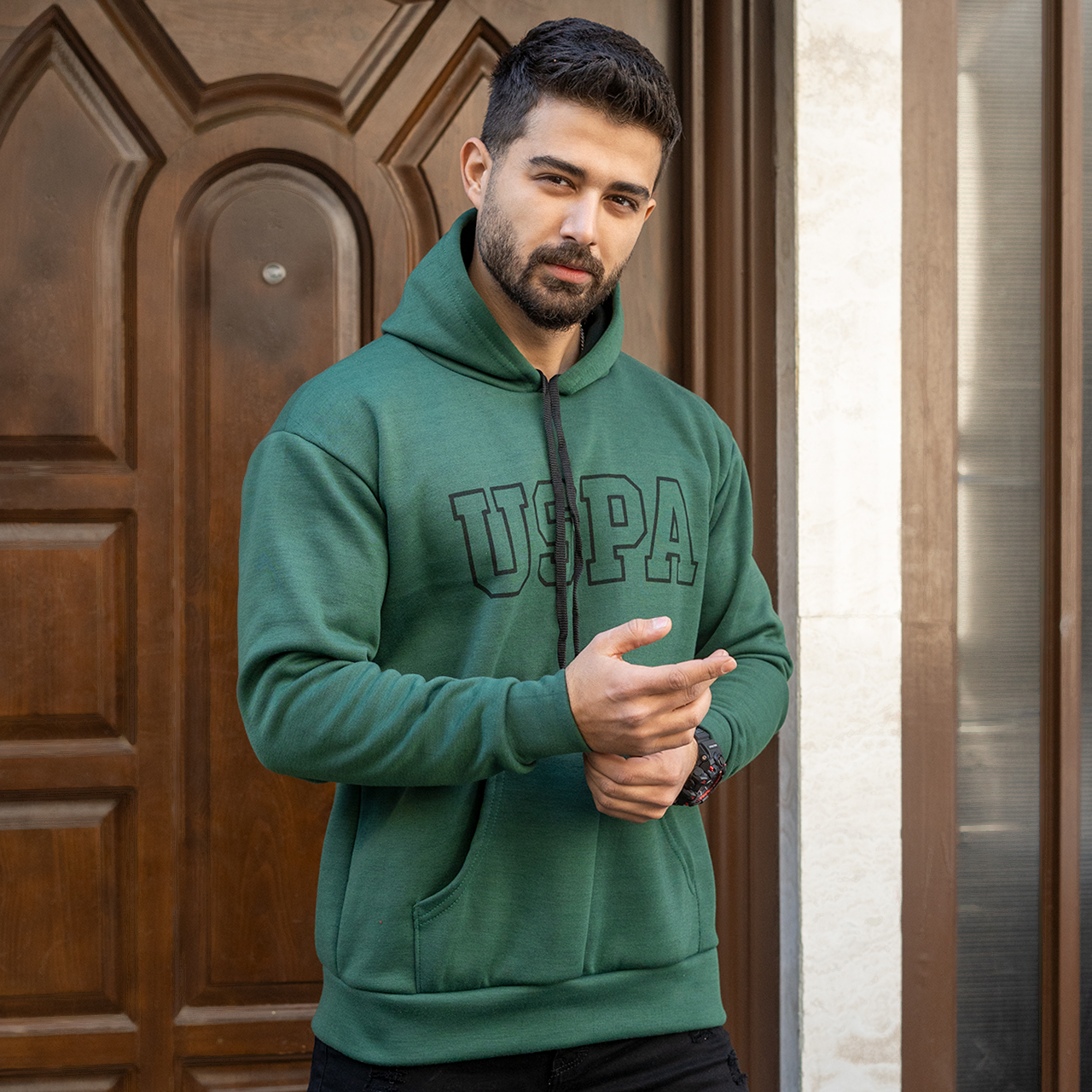 هودی مردانه USPA سبز مدل Sarmad