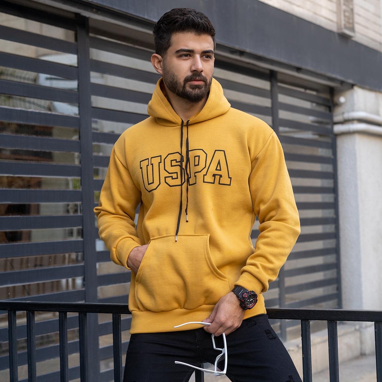 هودی مردانه USPA خردلی مدل Sarmad