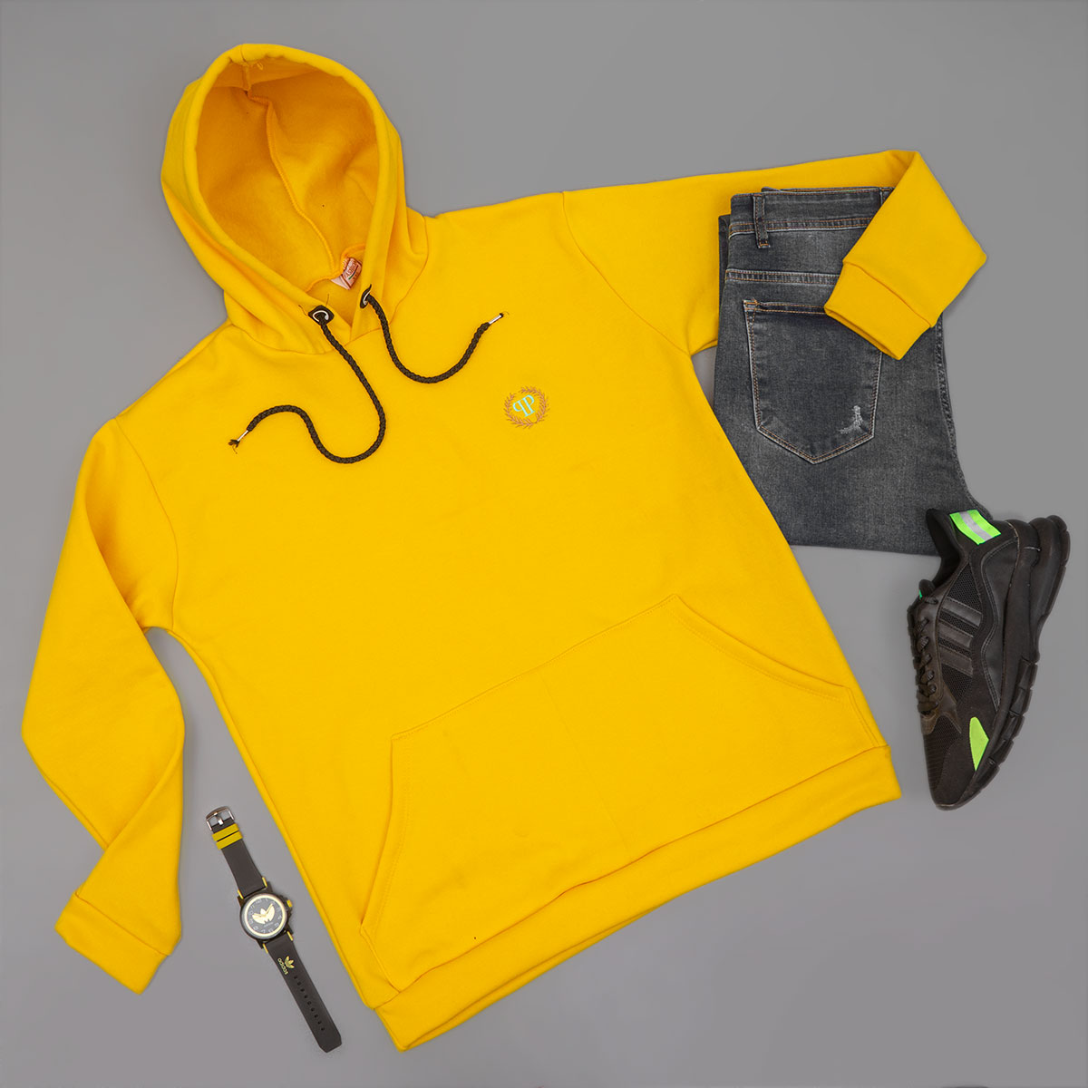 هودی مردانه زرد مدل Zanko