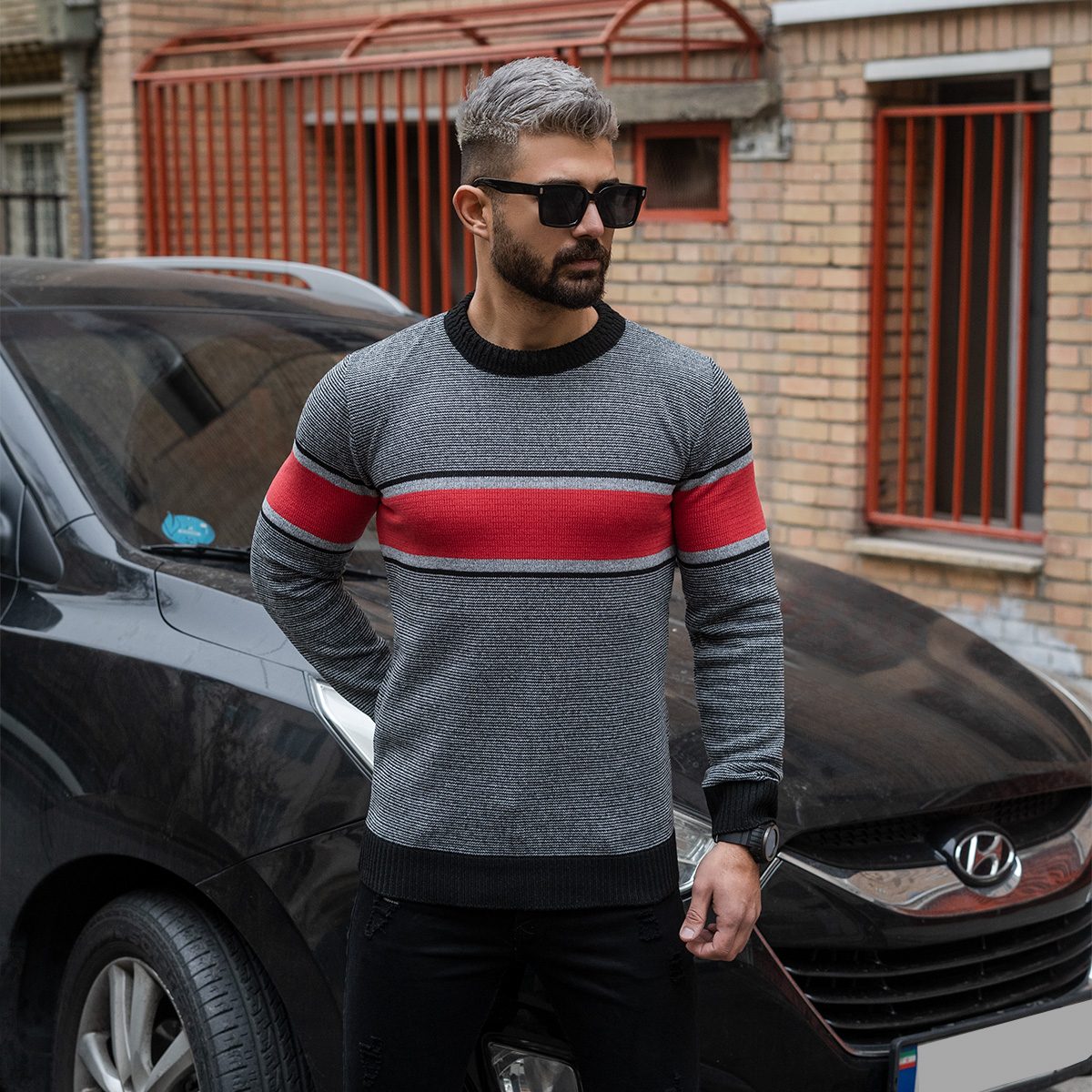 پلیور مردانه قرمز-طوسی مدل Madis