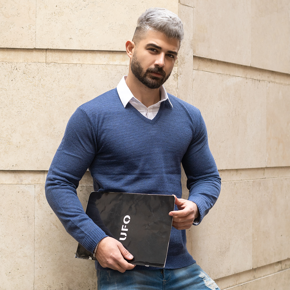 پلیوربافت یقه هفت سرمه ای مردانه مدل sorosh