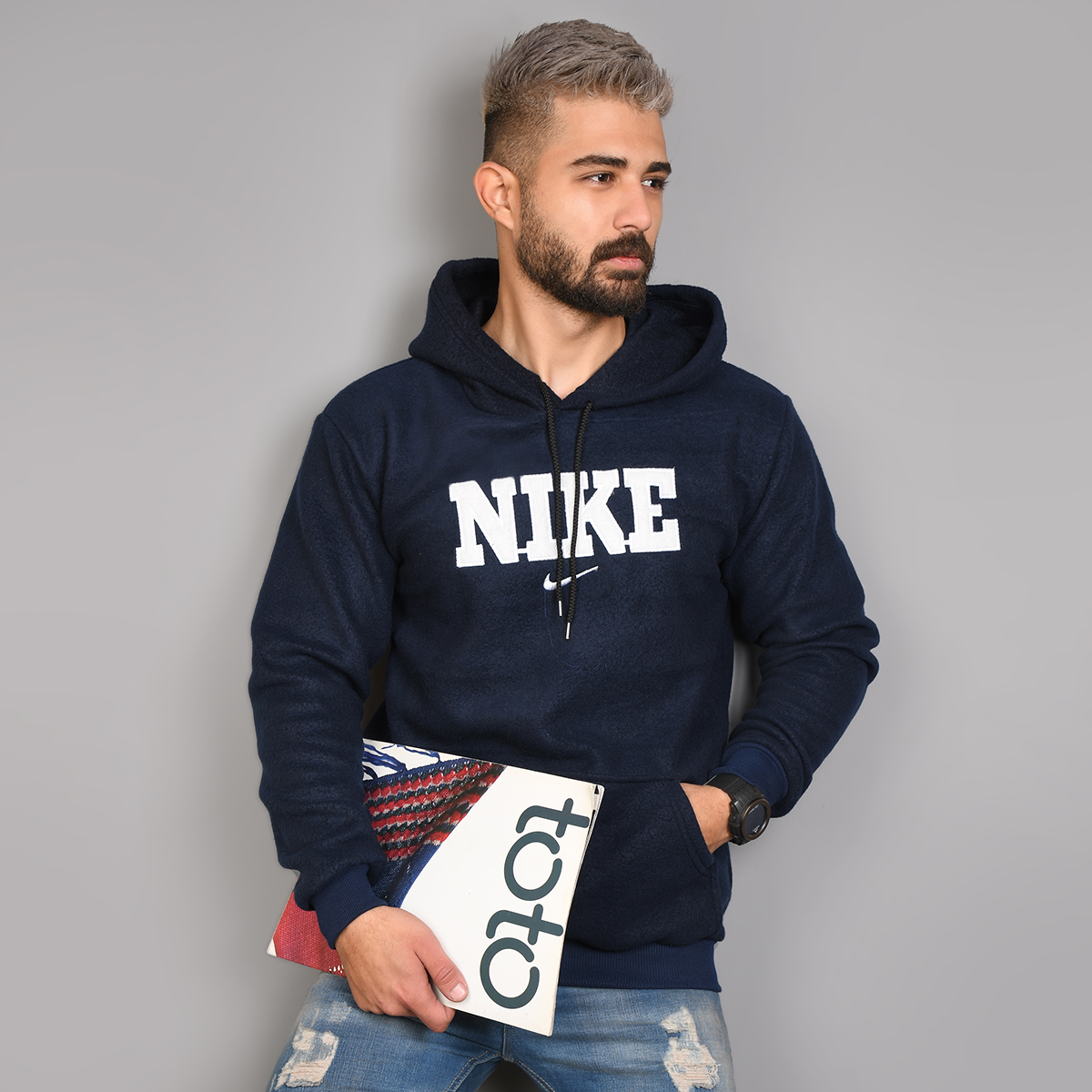 هودی نایک( سفید) سرمه ای مردانه مدل Rator