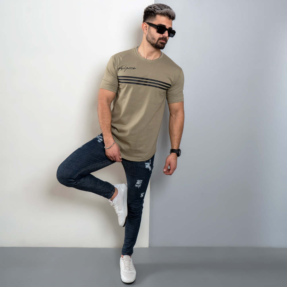 تیشرت مردانه سه خط سبز مدل DENVER