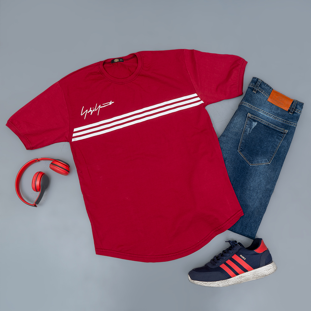 تیشرت مردانه سه خط زرشکی مدل DENVER