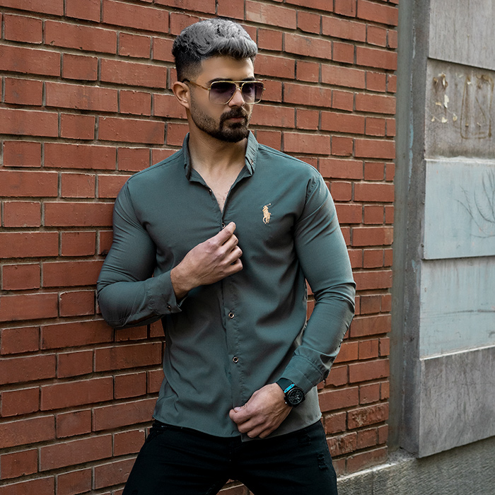 پیراهن مردانه سبز زیتونی مدل VQ