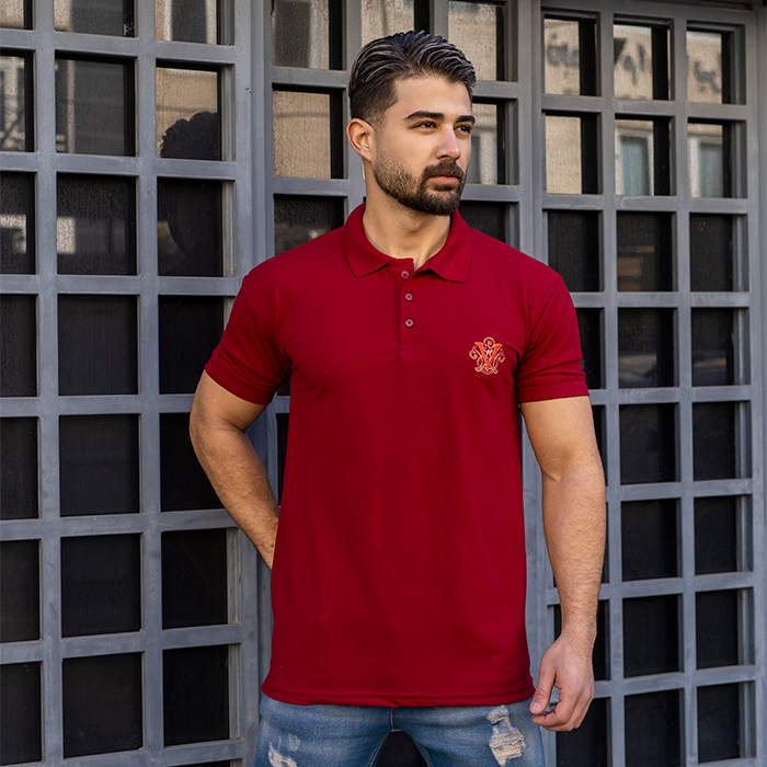 تیشرت V زرشکی مردانه مدل Sadra