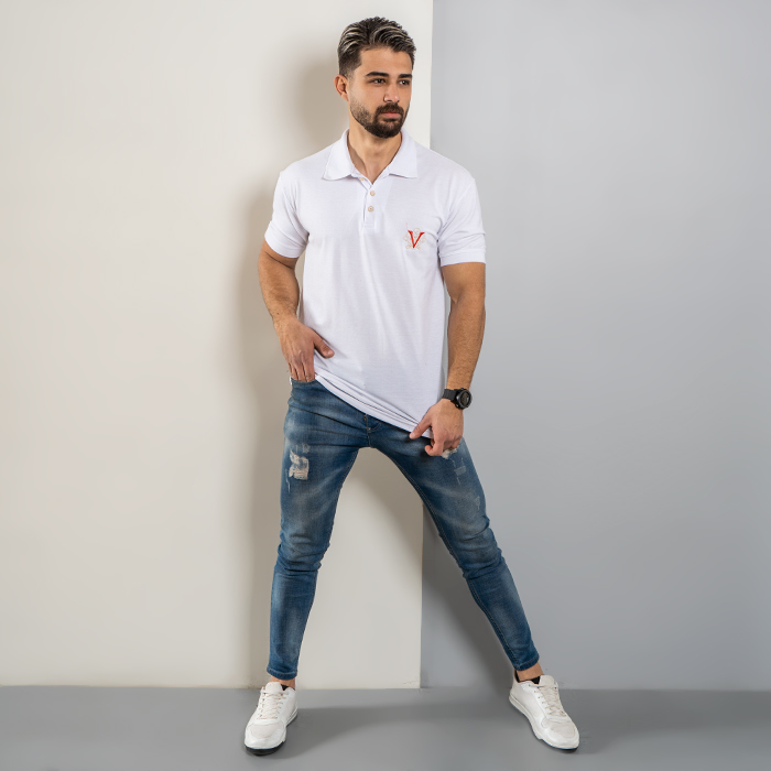 تیشرت V سفید مردانه مدل Sadra