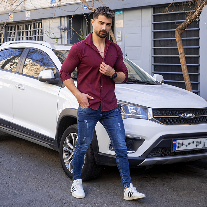 پیراهن مردانه زرشکی مدل Novan