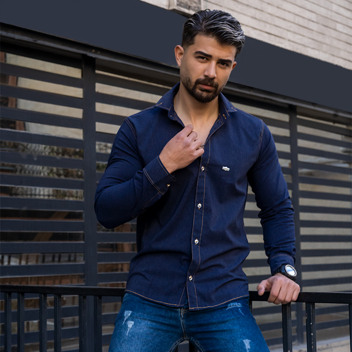 پیراهن مردانه سرمه ای مدل Novan